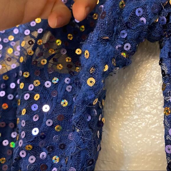 WEISSMAN Dance Costume navy sequin *discontinued* long sleeve biketard-adult SA - Picture 3 of 9